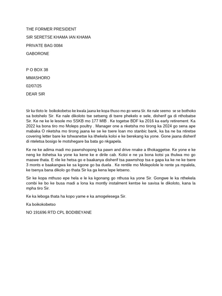 Request for Assistance from Former Soldier | PDF