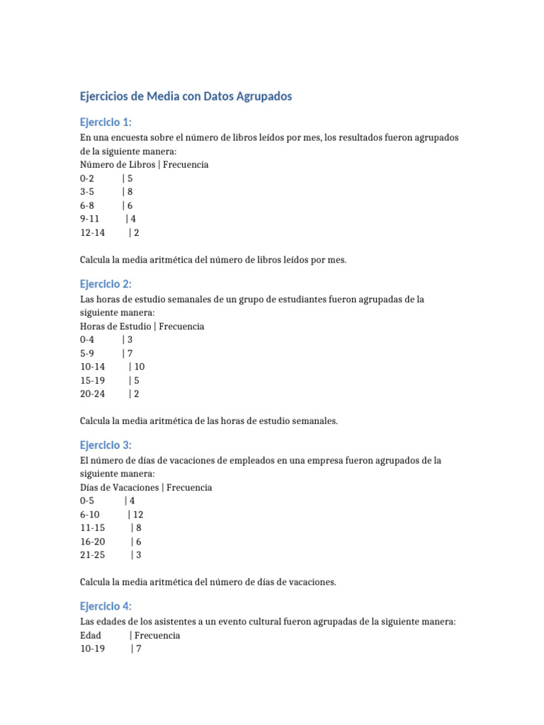 Ejercicios Resueltos de Media Aritmética | PDF