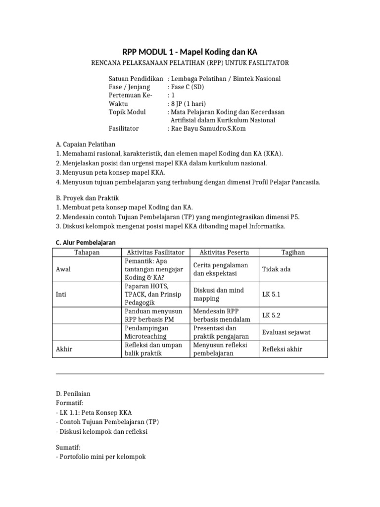 RPP Koding dan Kecerdasan Artifisial | PDF