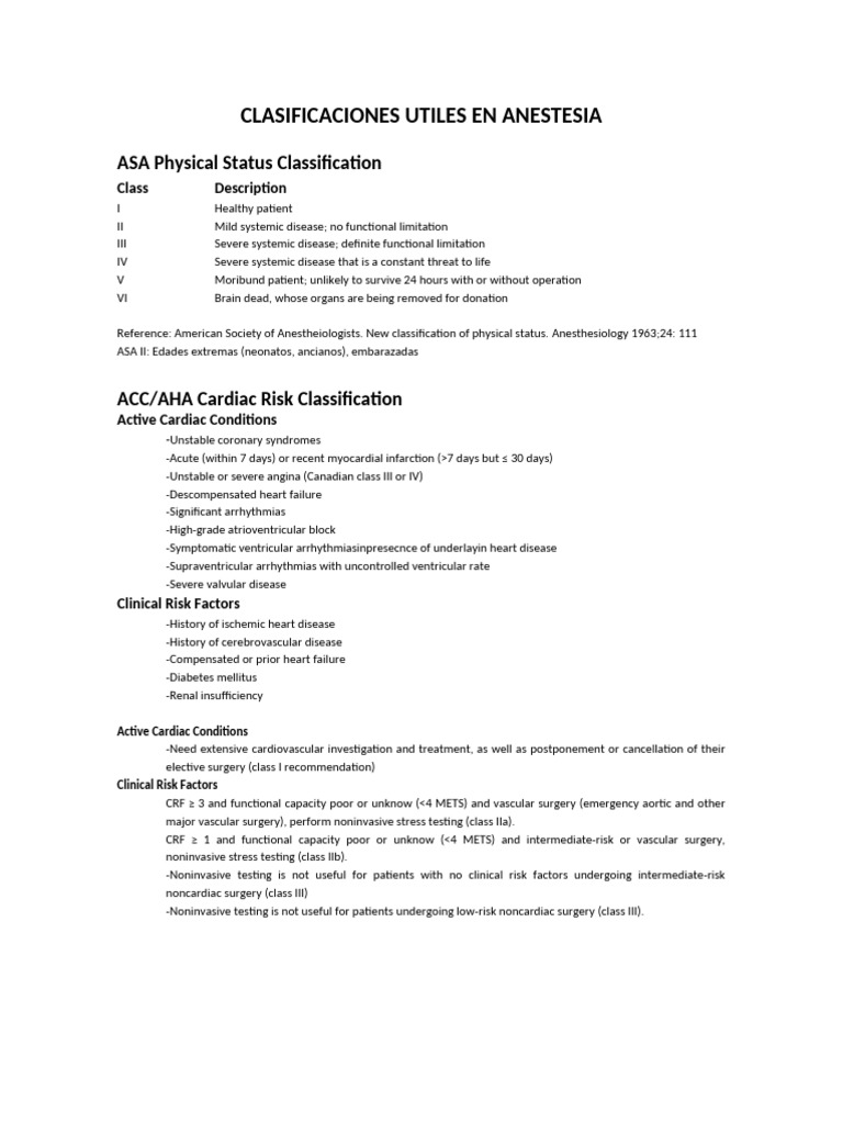 Anesthesia Classification Systems Overview | PDF | Heart | Coronary ...
