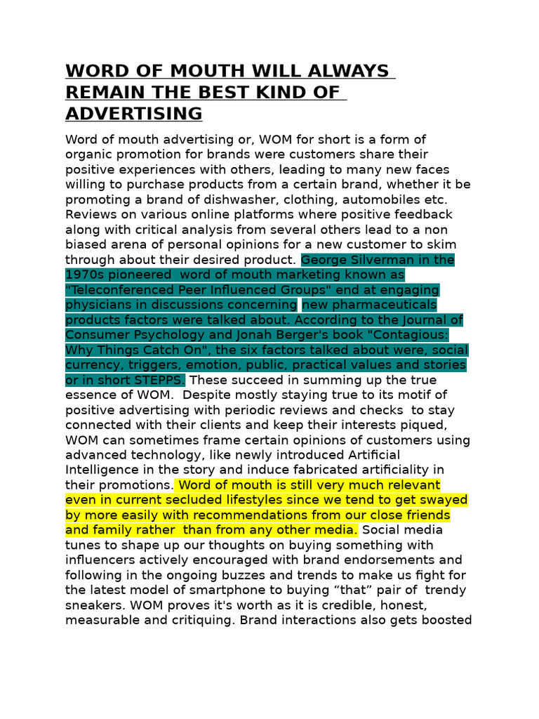 Understanding Word of Mouth Marketing | PDF