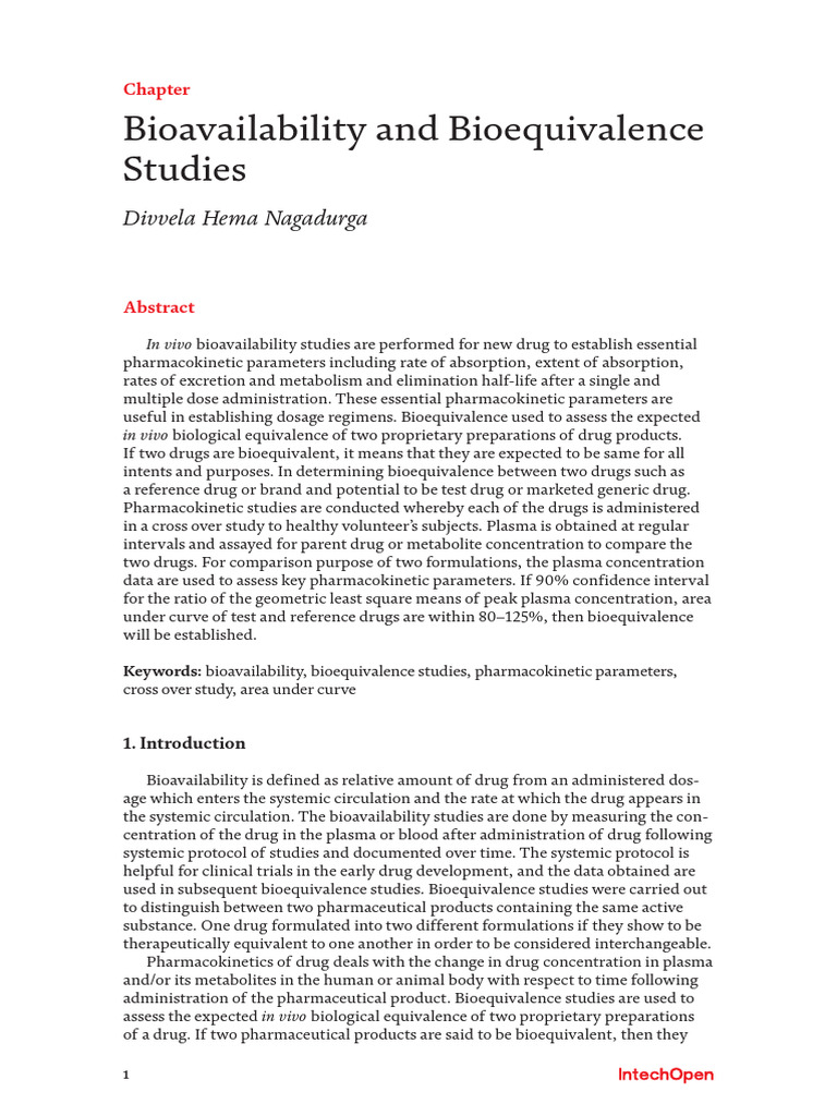 Bioavailability and Bioequivalence Studies | PDF | Bioavailability ...