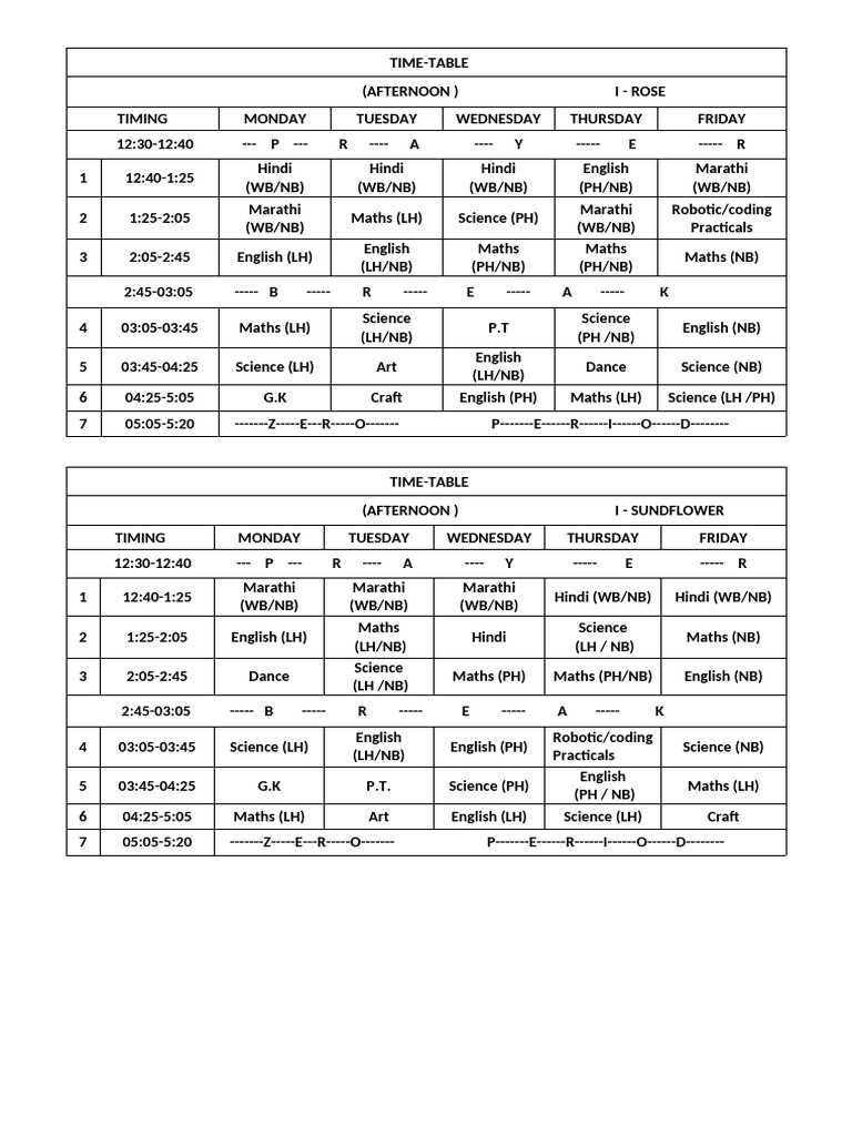 Afternoon Batch Timetable Overview | PDF | Philology | Language Arts ...