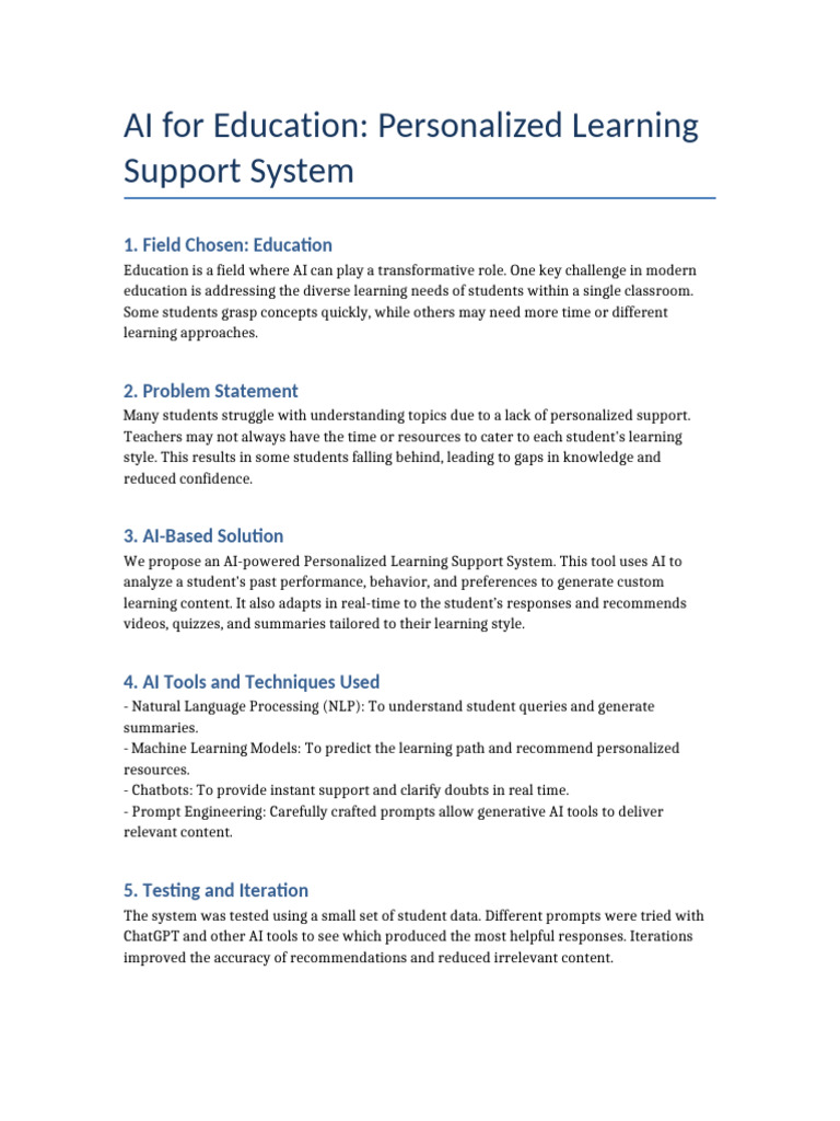 AI For Education: Personalized Learning Support System | PDF