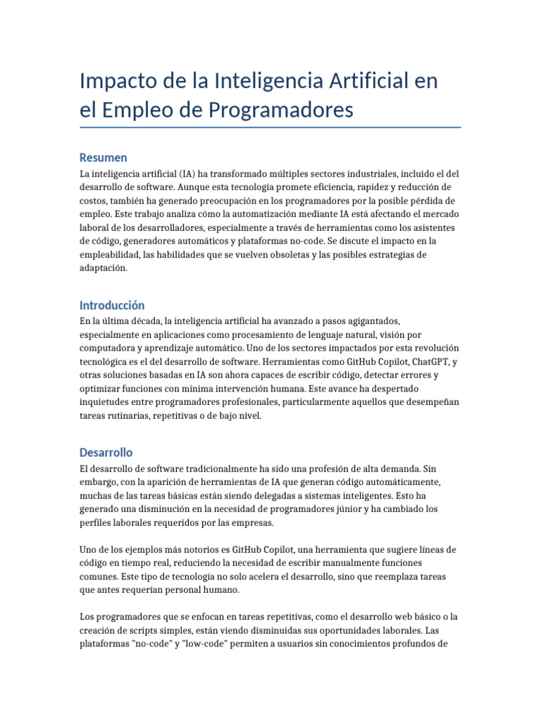 Impacto IA Programadores | PDF | Inteligencia artificial | Inteligencia ...