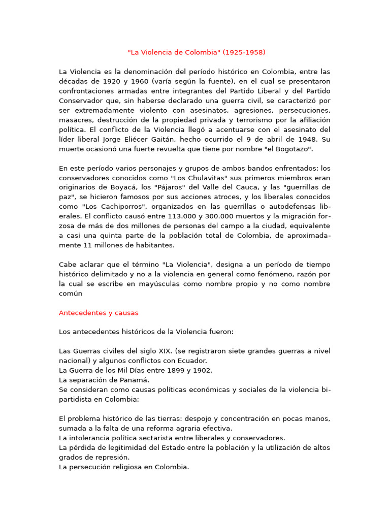 La Violencia en Colombia (1925-1958) | PDF | Colombia | Política de ...