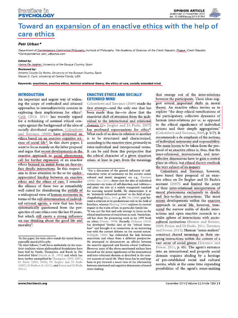 Urban Towards An Expansion of Enactive Ethics and Care Ethics | PDF