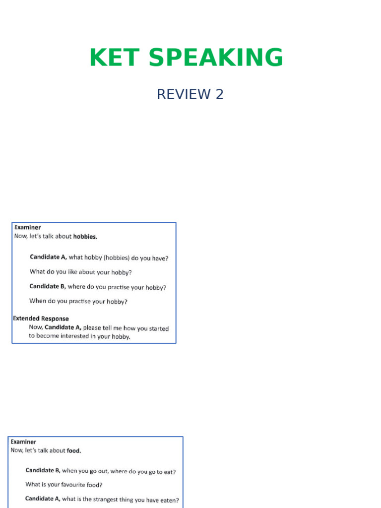 KET Speaking Review Vocabulary Guide | PDF