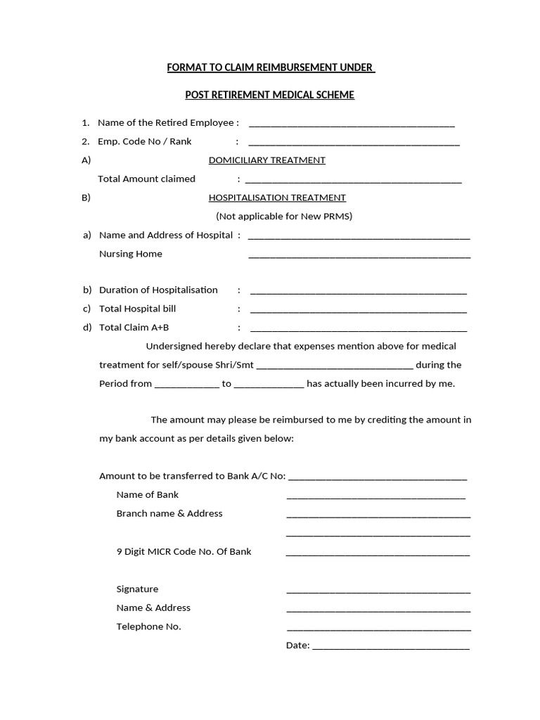 PRMS Reimbursement Claim Form | PDF