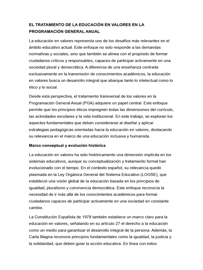 Educación en Valores en la PGA | PDF | Plan de estudios | Enseñando