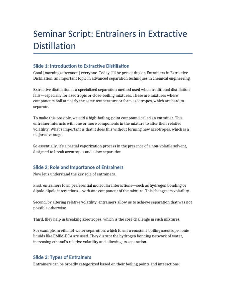 Entrainers in Extractive Distillation | PDF | Distillation | Solvent