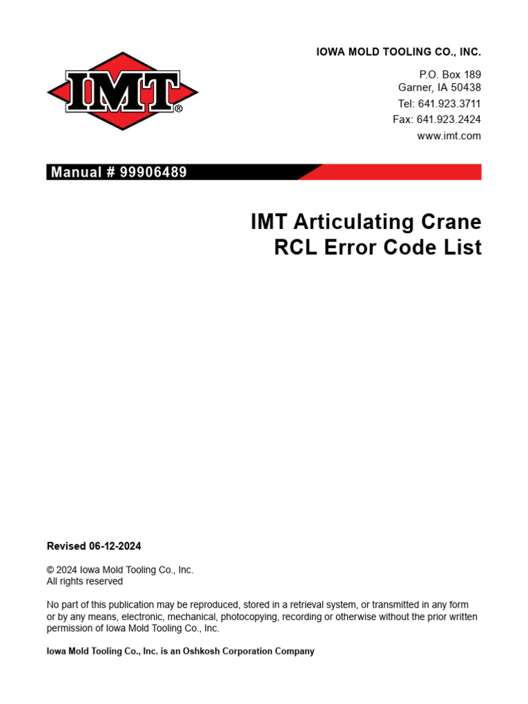 RCL Error Codes | PDF | Crane (Machine) | Electronics