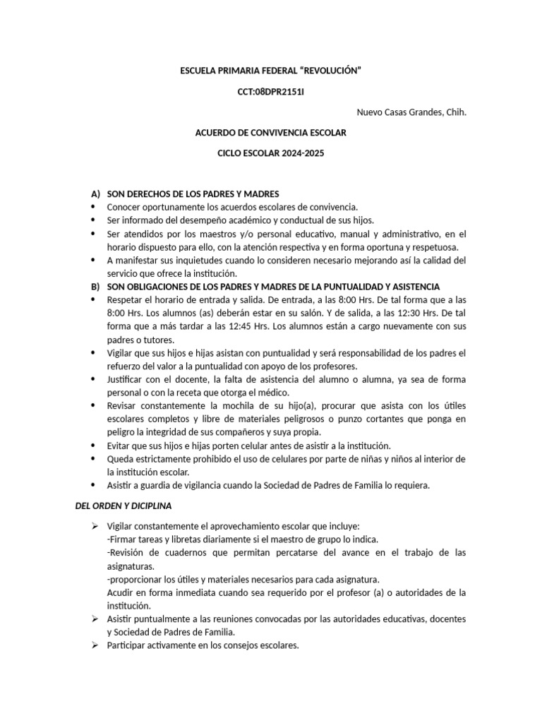 Normas de Convivencia Escolar 2024-2025 | PDF | Escuelas | Maestros