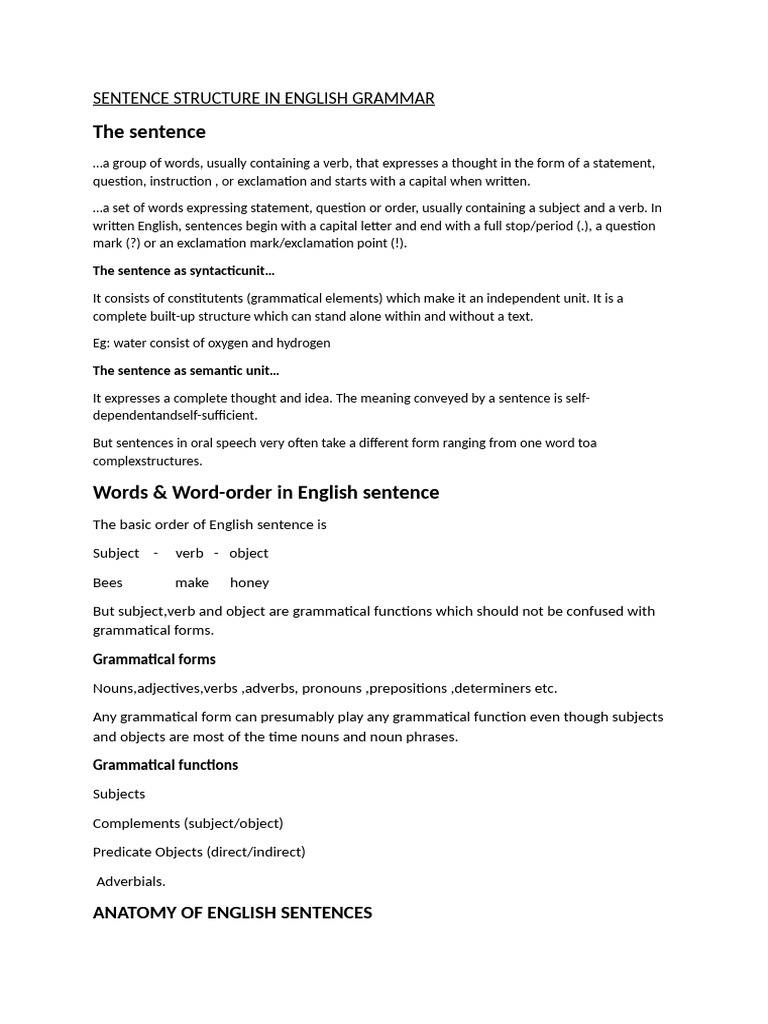 English Sentence Structure Explained | PDF | English Grammar | Subject ...