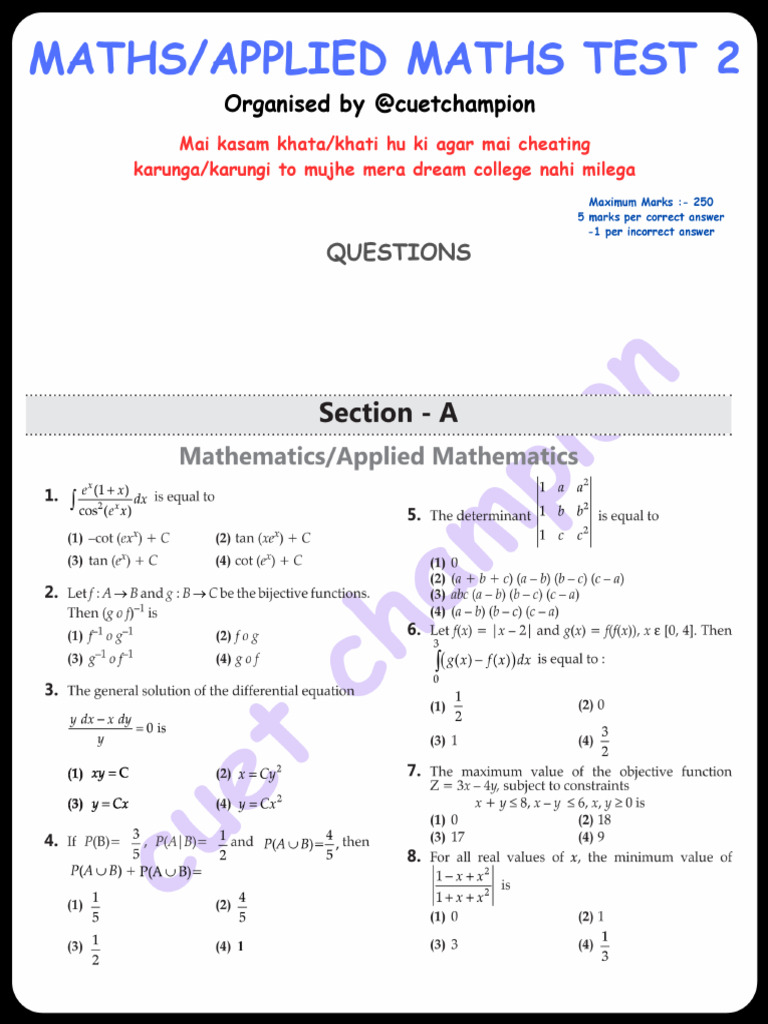 Maths-Applied Maths Test 2 | PDF