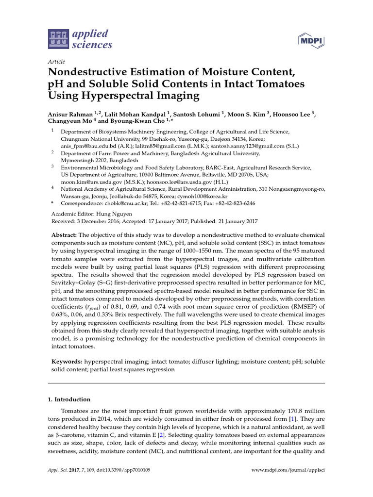 Nondestructive Estimation of Moisture Content, PH and Soluble Solid ...