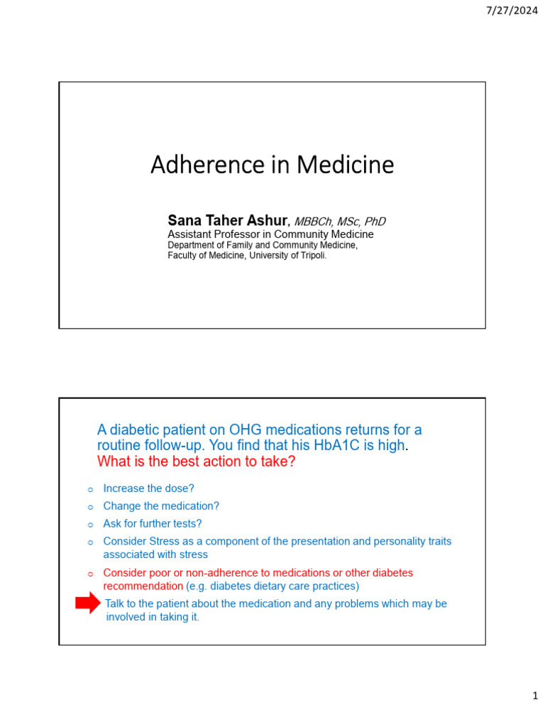 Enhancing Medication Adherence in Diabetes | PDF | Medicine | Health ...