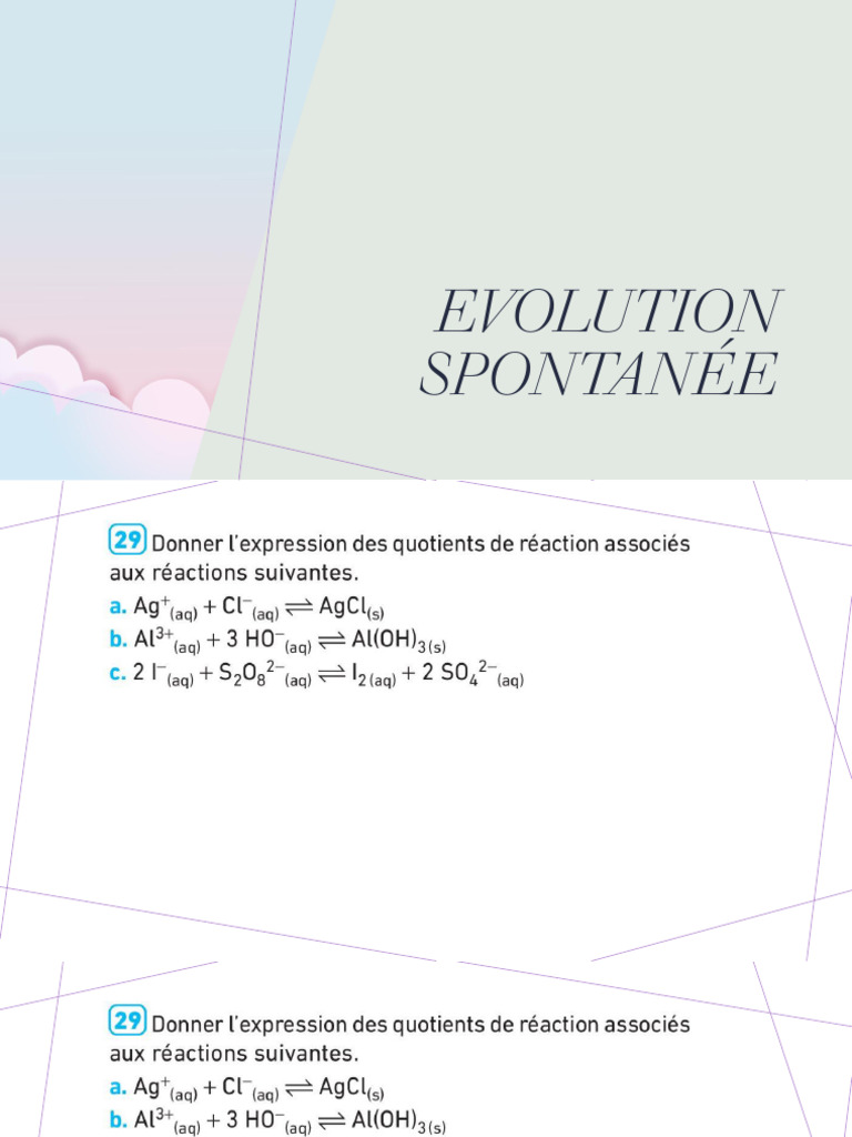 EXERCICES Evolution Spontanée | PDF