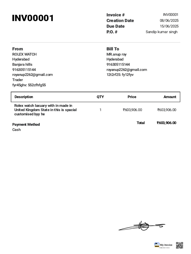 Rolex Watch Invoice #INV00001 | PDF