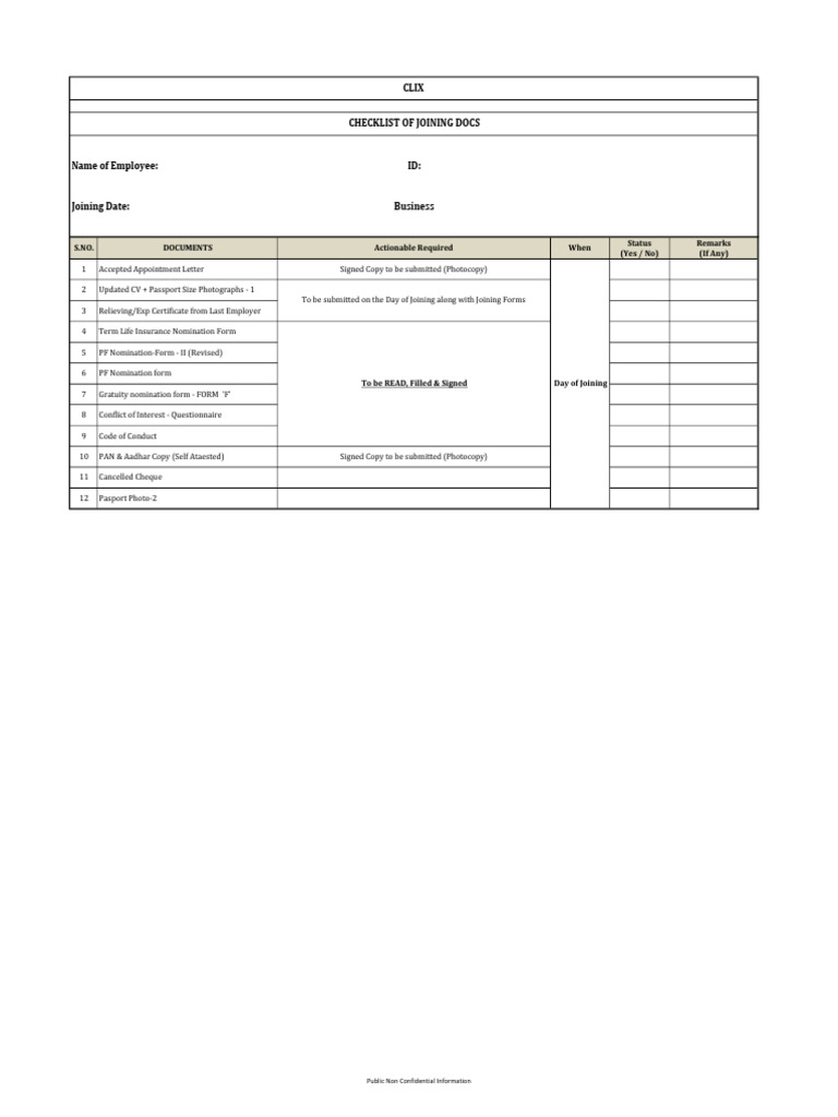 Joining Document Submission Checklist | PDF