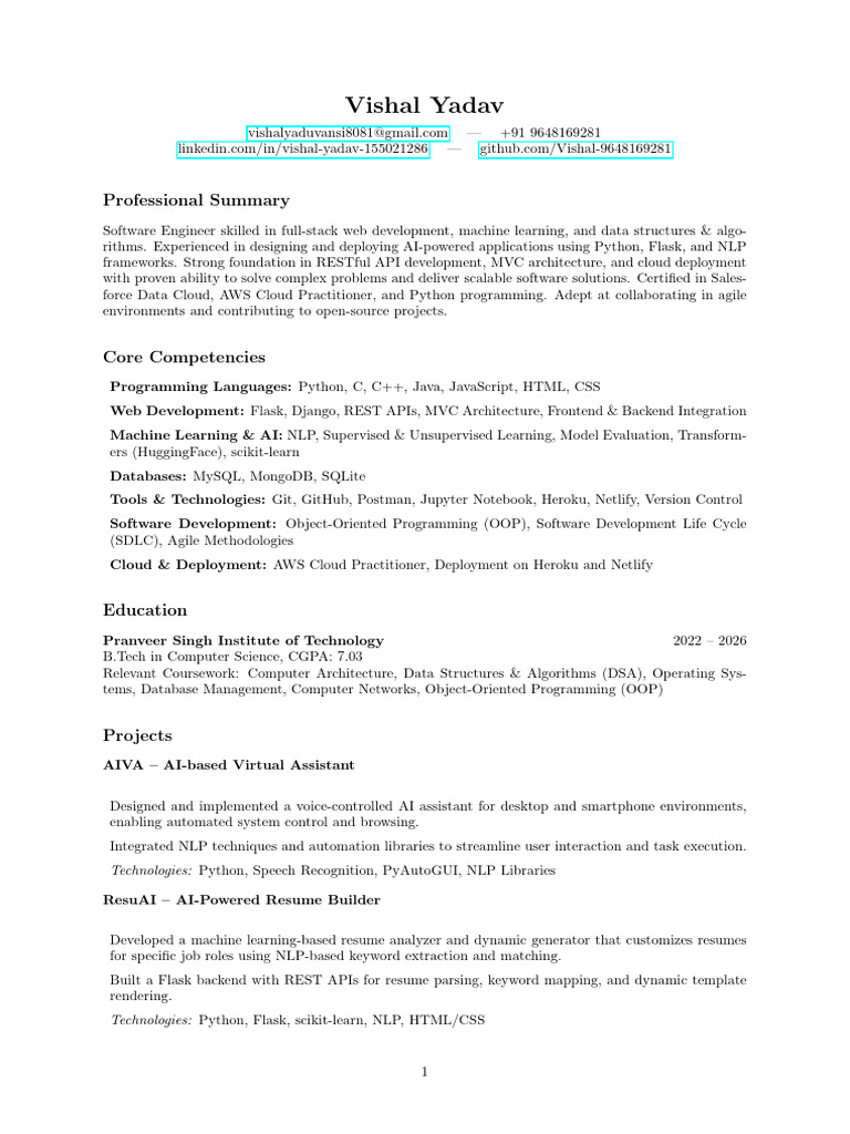 Software Engineer with AI & Web Skills | PDF | Cloud Computing | Web ...