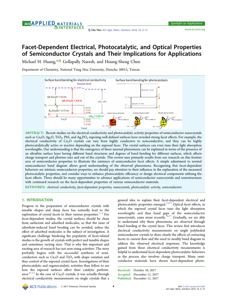 Huang Et Al 2017 Facet Dependent Electrical Photocatalytic and Optical ...