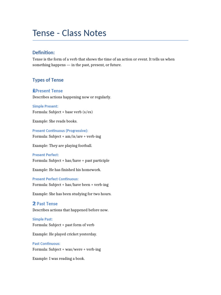 Tense Class Notes | PDF