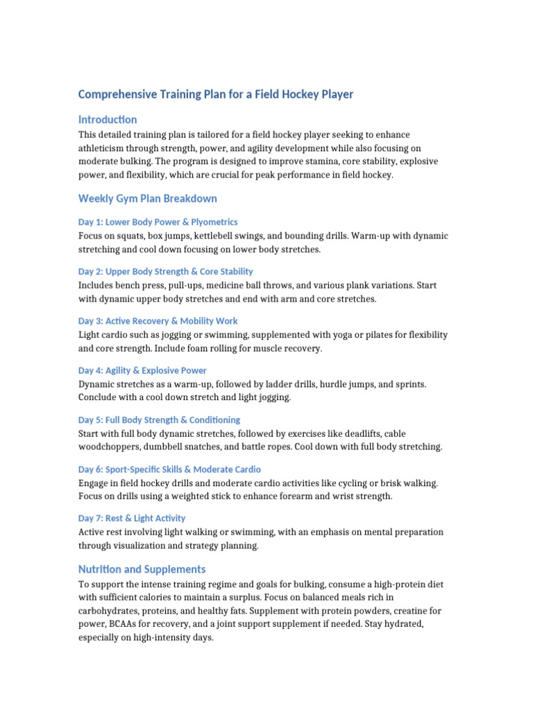 Field Hockey Fitness Training Plan | PDF | Kettlebell | Management Of ...