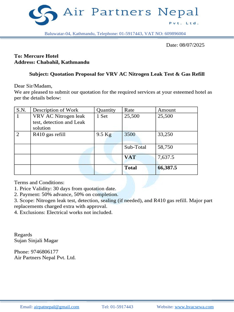 Quotation VRV Mercure - Air Partners | PDF