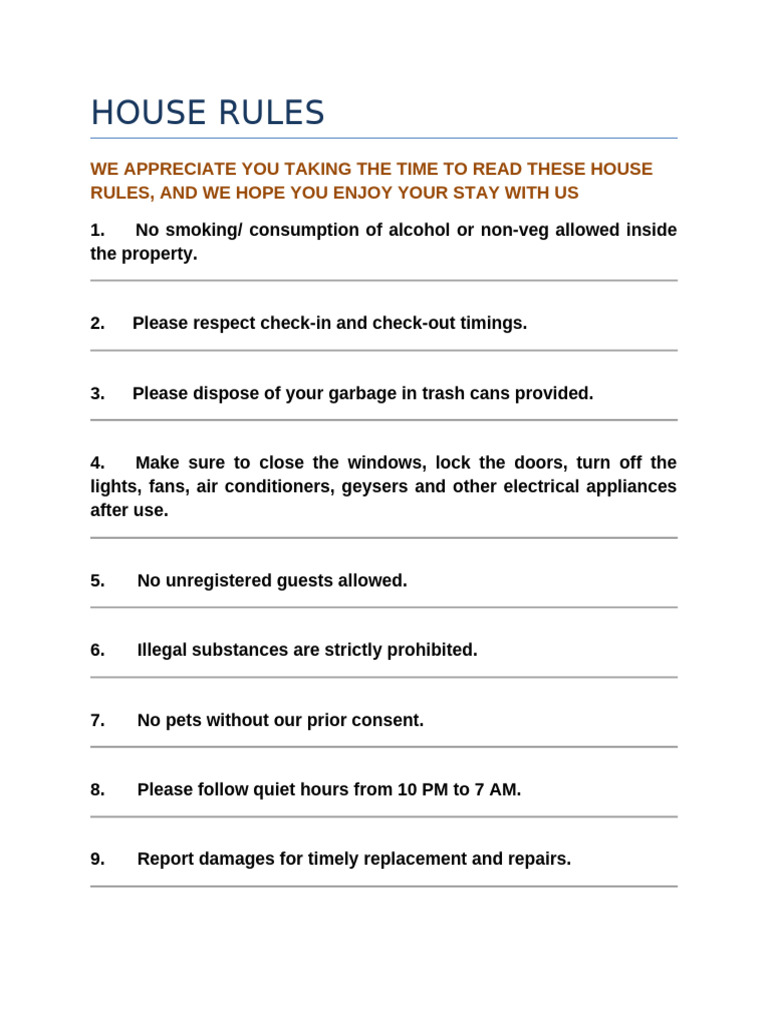 Transient House Rules and Guidelines | PDF