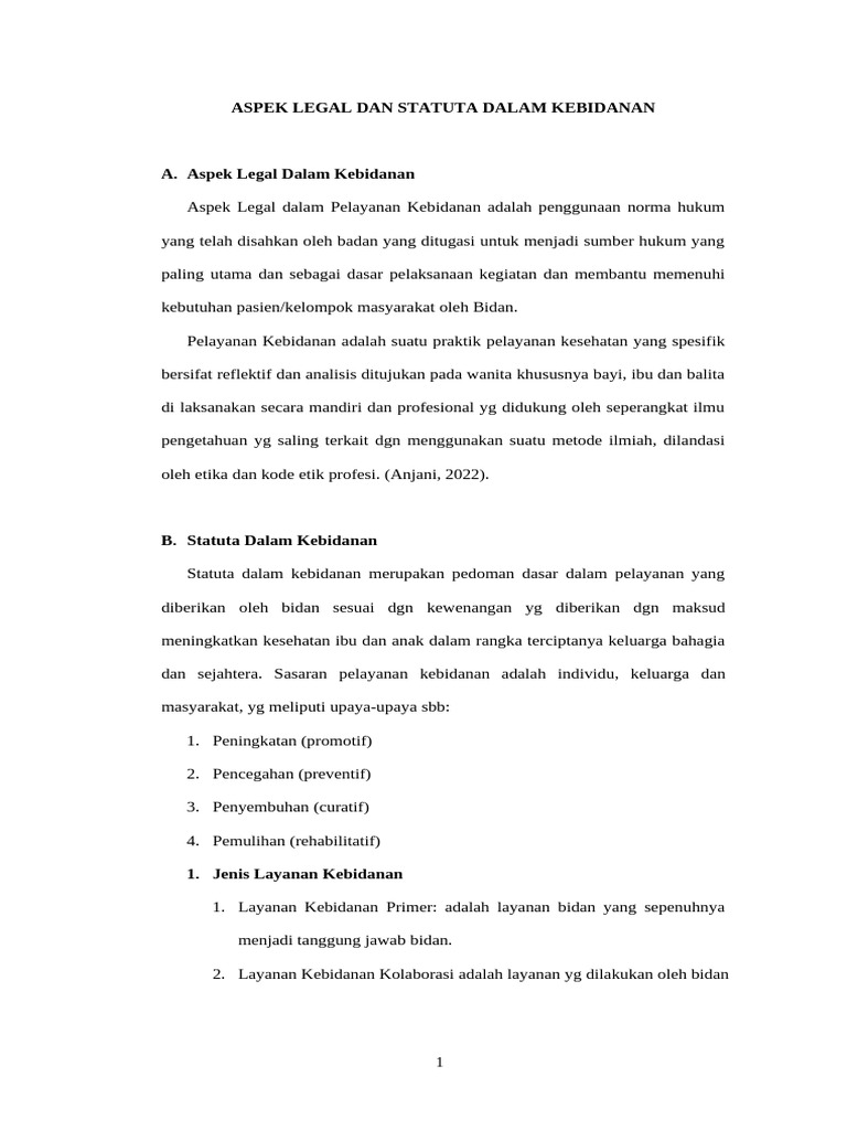 Aspek Legal Dan Statuta Dalam Kebidanan | PDF
