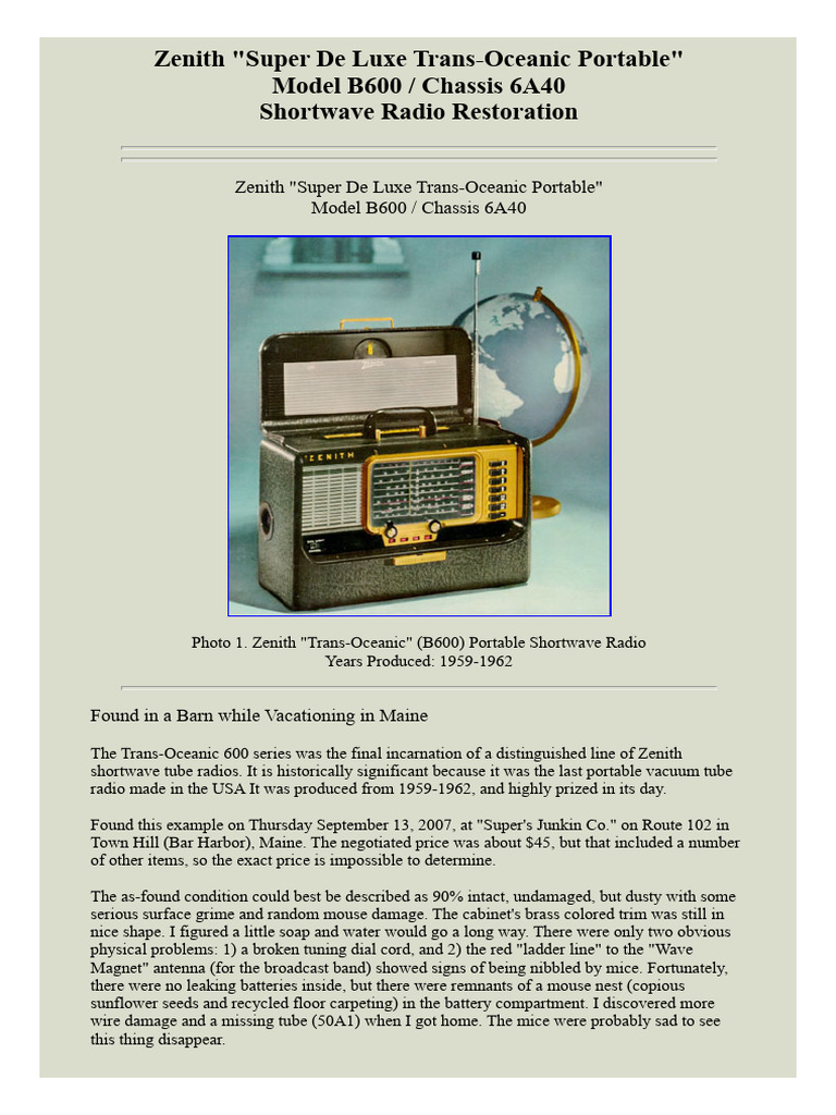 Zenith B600 Trans-Oceanic Radio Restoration | PDF | Rectifier