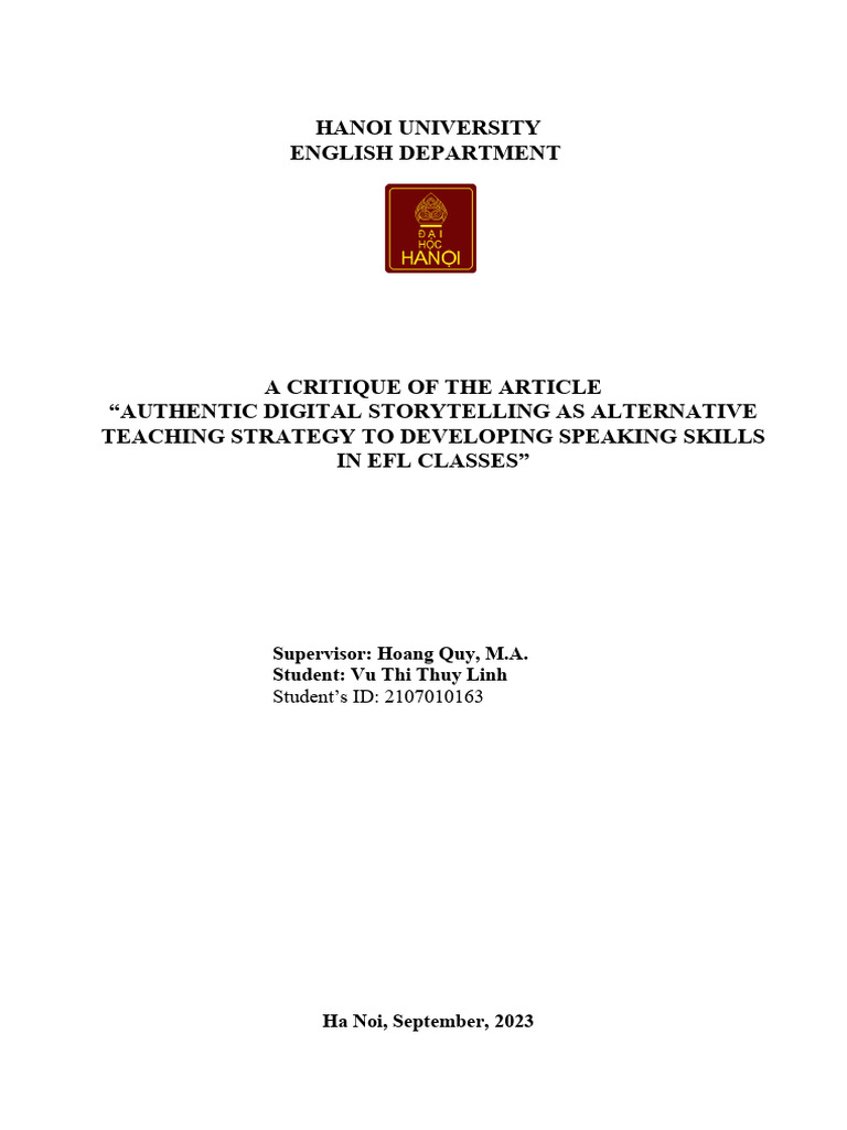 Critique of Digital Storytelling in EFL | PDF | Cognition | Learning