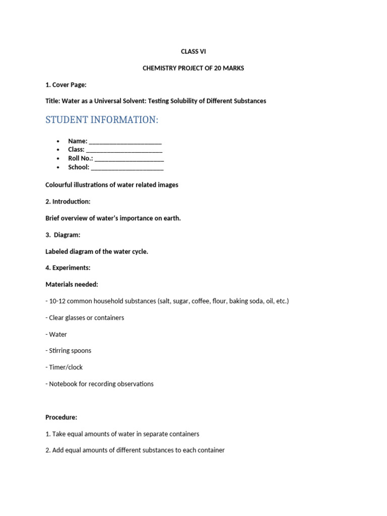 CLASS VI Chemistry Project Work | PDF