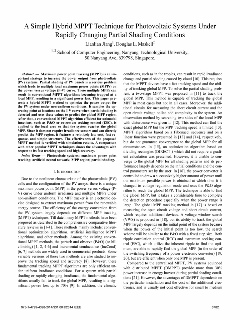 A Simple Hybrid MPPT Technique For Photovoltaic Systems Under Rapidly ...