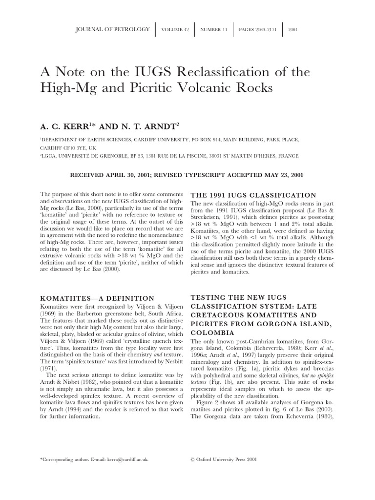 IUGS Reclassification of High-Mg Rocks | PDF | Petrology | Geology
