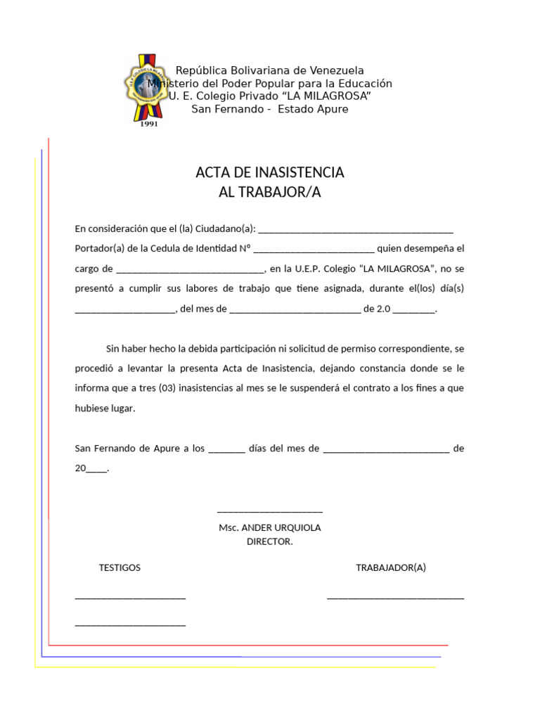 Acta de Inasistencia Laboral en Venezuela | PDF