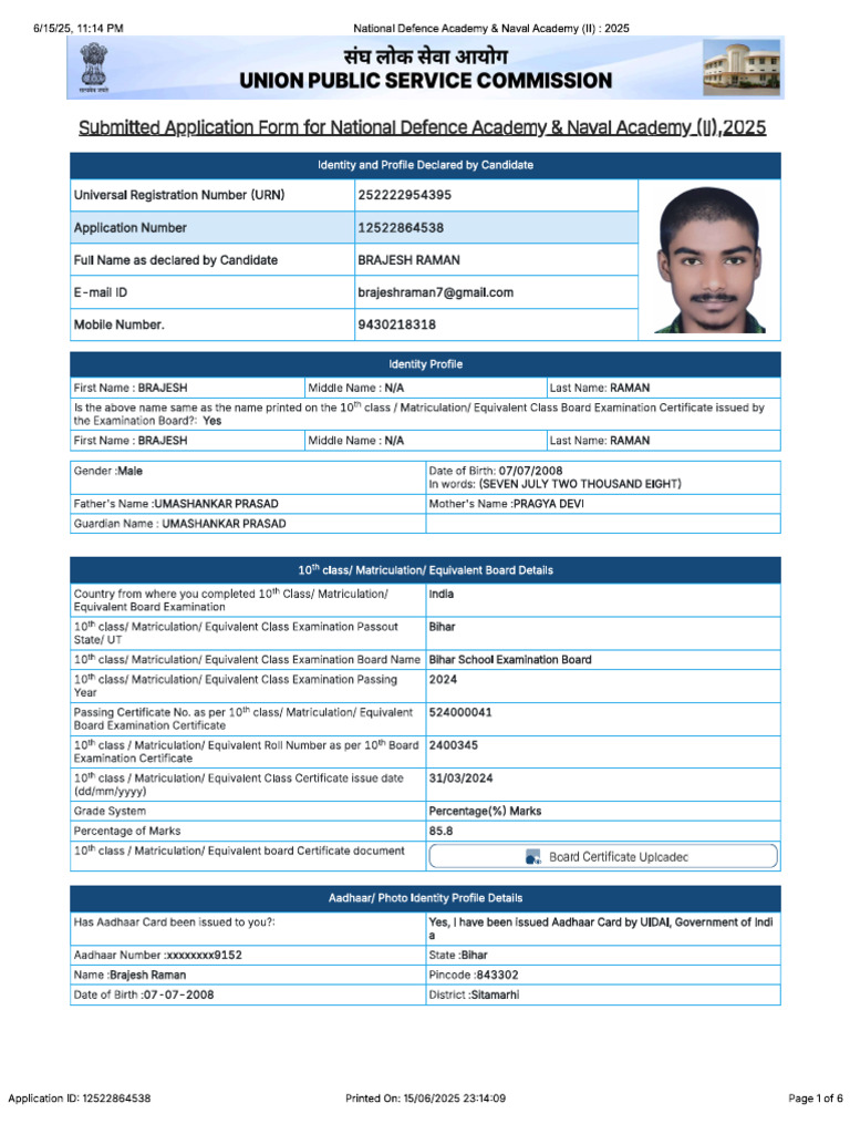 UPSC NDA - Form | PDF
