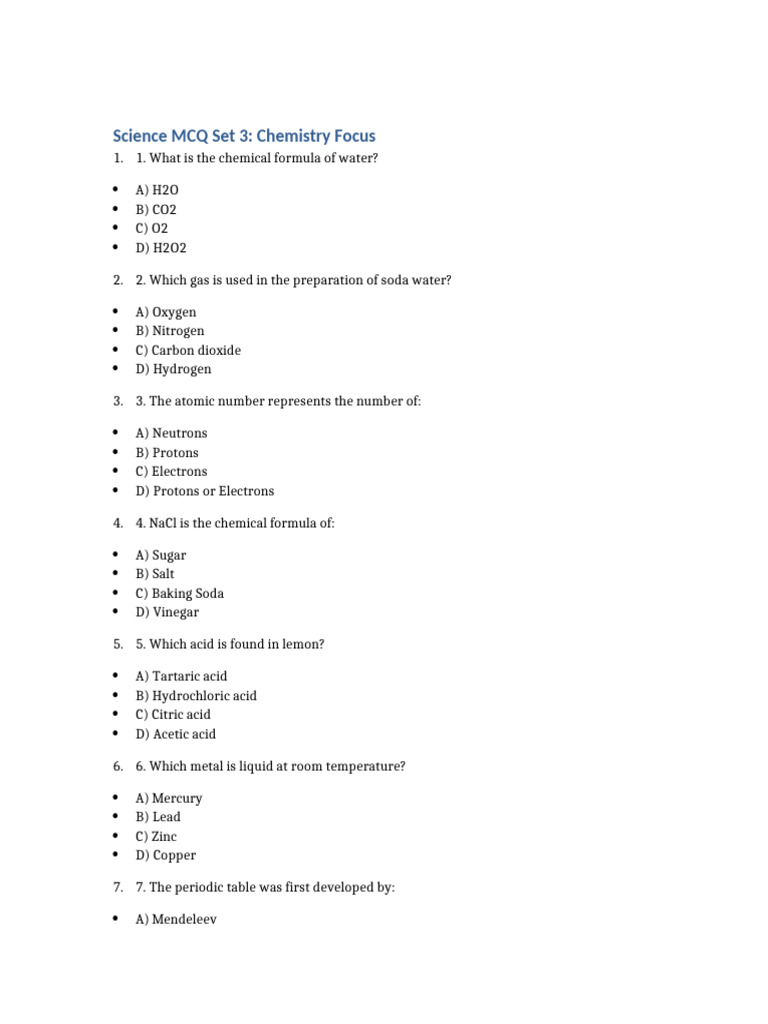 Chemistry MCQs for Science Students | PDF