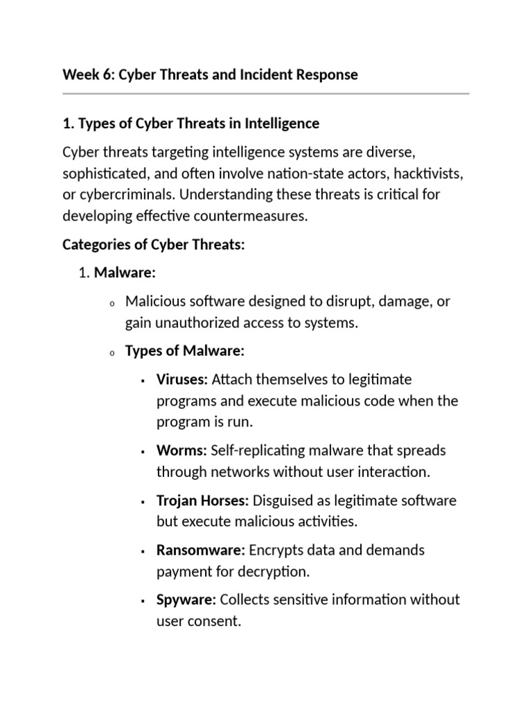 Week 6 Cyber Threats and Incident Response | PDF | Malware | Security