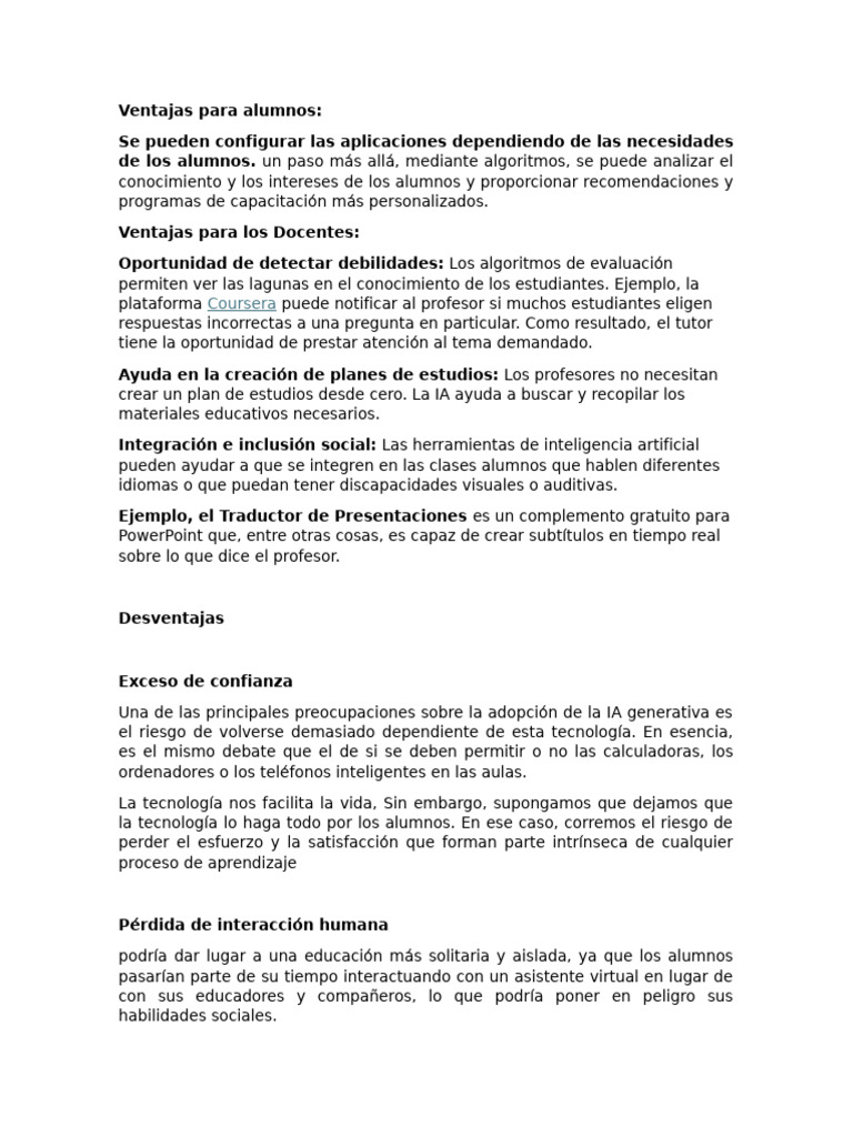 Ventajas y desventajas de la IA en educación | PDF | Inteligencia ...