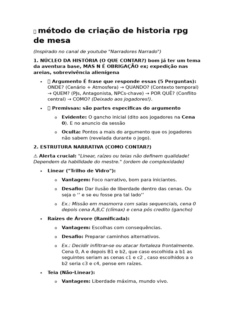 Criação de Histórias para RPG de Mesa | PDF | Jogos de RPG | Argumento