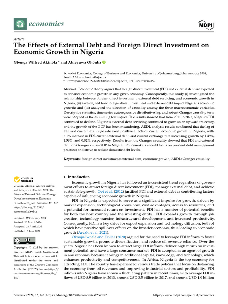 Impact of Debt and FDI on Nigeria's Growth | PDF | Foreign Direct ...
