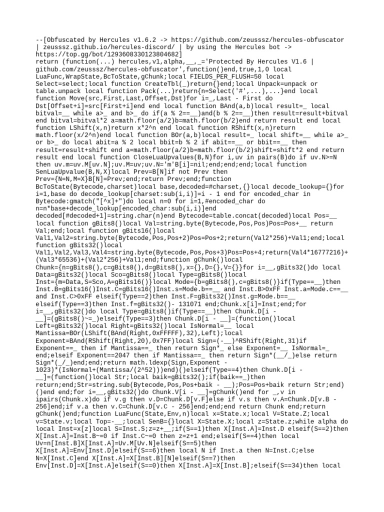 Hercules Lua Obfuscator v1.6.2 | PDF