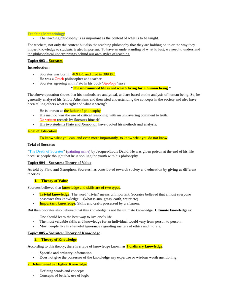 Socratic Teaching Methodology Explained | PDF | Plato | Socrates