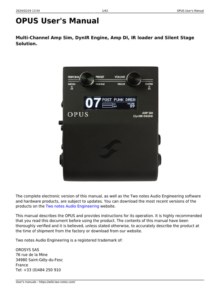 OPUS User Manual for Amp Simulator | PDF | Computer File | Equalization ...