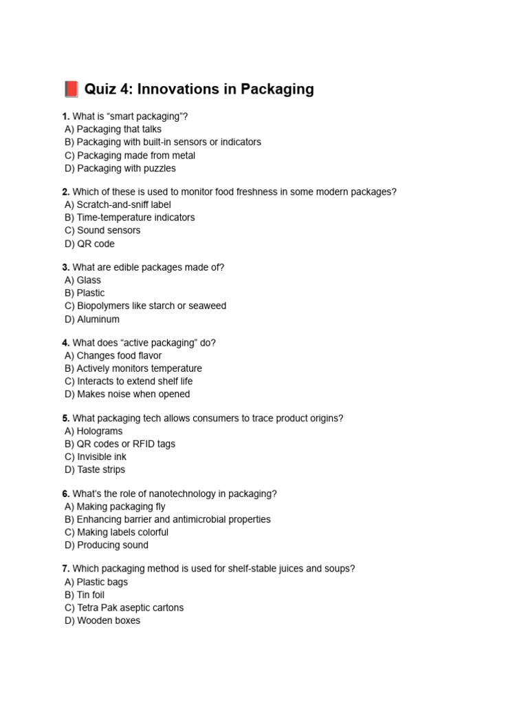 Food Packaging Quiz 4 | PDF