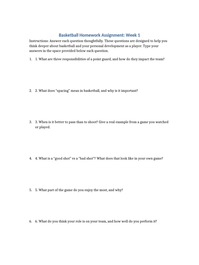 Week 1 Basketball Homework Assignment | PDF
