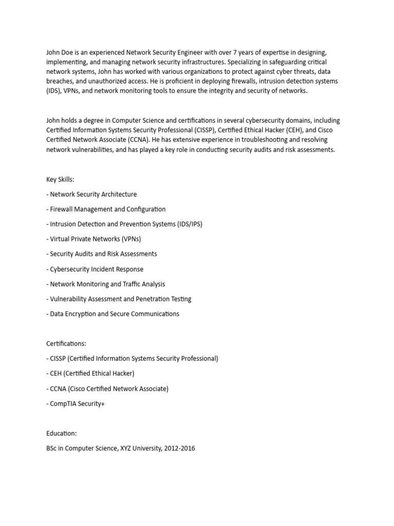 Network Security Engineer Profile | PDF