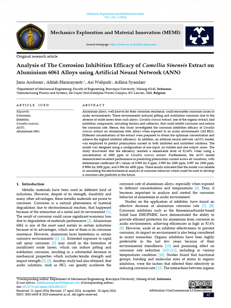 Corrosion Inhibition of Aluminium 6061 | PDF | Corrosion | Aluminium
